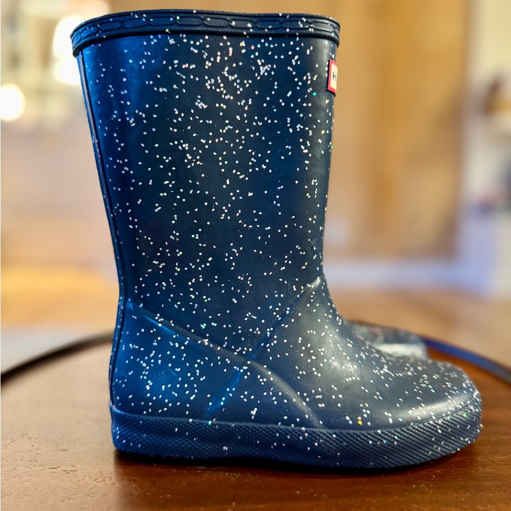 Brand New Hunter Rainboots Navy/Glitter Toddler Boots - Size 11 - Picture 2 of 5